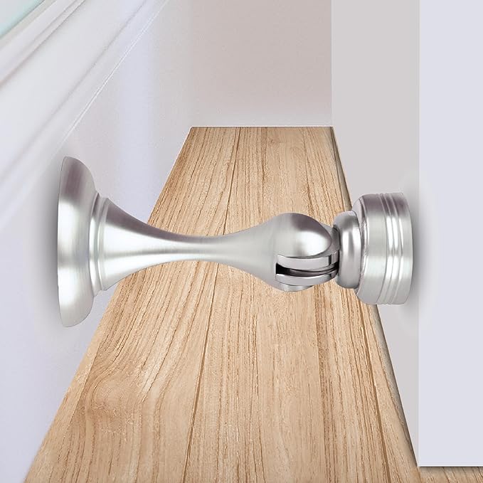 MEGA HANDLES Magnetic Door Stopper, Scratch Free Magnetic Door Catch for Wall, Elegant Magnet Door Stopper for Bottom of The Door - Satin Nickel (1 Pack)