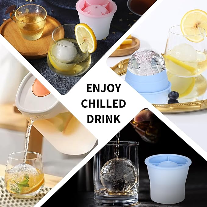 (Upgrade) Ice Molds 6 PCS, Silicone Sphere Ice Mold Maker, Stackable Easy Release Circle Ice Cube Mold with Lids, Spherical Ice Makers with Lids for Whiskey, Cocktails, Bourbon, and Drinks