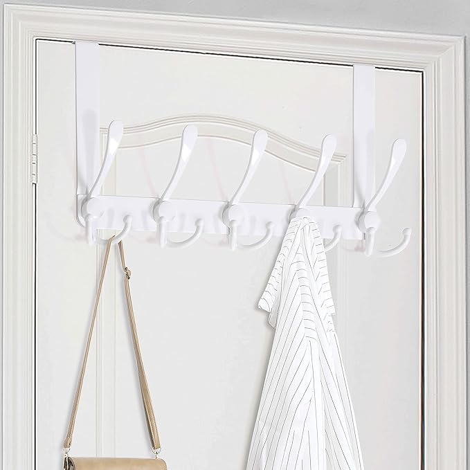 WEBI Over The Door Hooks,Door Hanger,Triple Door Hooks for Hanging Over The Door Towel Rack,Door Coat Hanger,Door Coat Rack for Clothes,Towels,Back of Bathroom,White