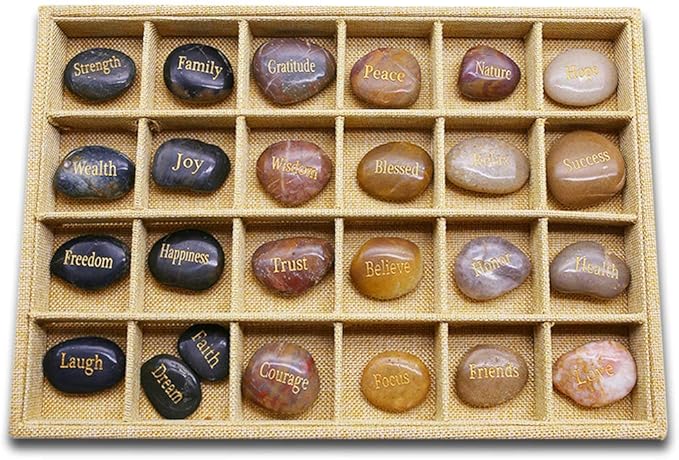 BigOtters Rocks with Inspirational Words, 25 Different Words Encouragement Gratitude Rocks for Meditation Birthday Graduation Gift