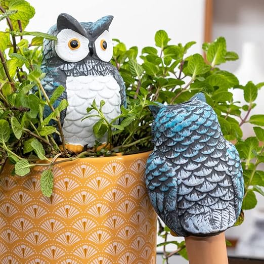 QinSuiKai 4 Pack Terra Cotta Watering Spikes, Owl Shape Terracotta Watering Spike, Vacation Self Watering Planter Insert, Automatic Plant Waterer for Indoor Outdoor Plants