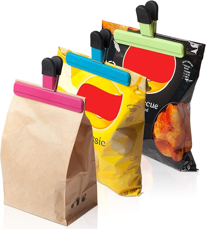 6 Pack Chip Bag Clips, 6 Inch Large Size Assorted Colors Foods Snacks Bag Paper Clips, Plastic Heavy Duty Seal Grips