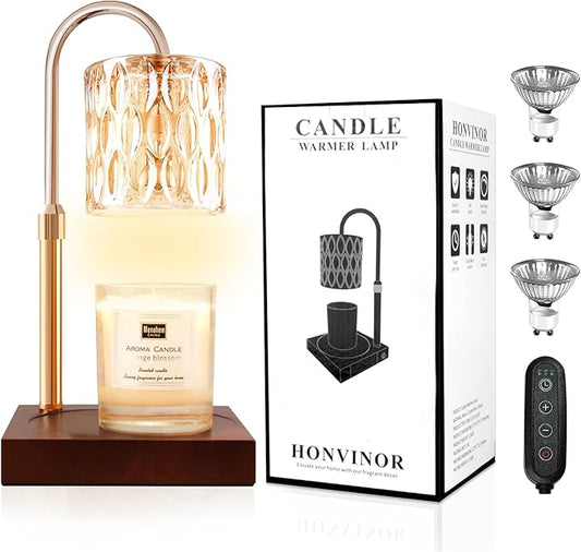 Candle Warmer Lamp, Candle Warmer Light with Timer & Dimmer, Candle Warmer Lamp Adjustable Height, Compatible with Jar Scented Candles, Candle Warming Lamp with 3 Bulbs for Home Decor