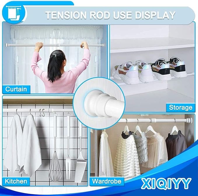 Small Tension Rods 16 to 28 inch ,Adjustable Shower Spring Tension Rod Short for Windows,Closet,Curtain,Doorway,Upgrade Diameter 1 inch,White