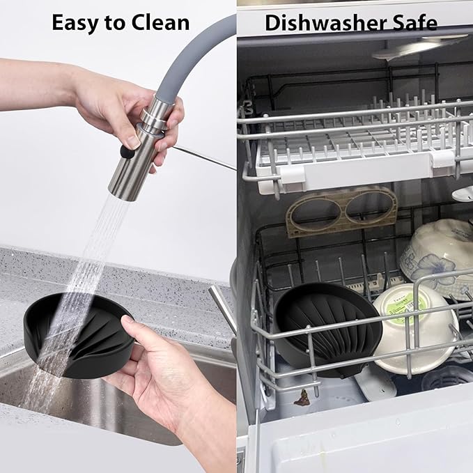 Sponge Holder for Scrub Daddy with Suction Cups and Drain Spout Kitchen Sink Caddy Organizer, Soap Dishes Holder Accessories Rack, Dishwasher Safe - 4.7"x4.7", Black