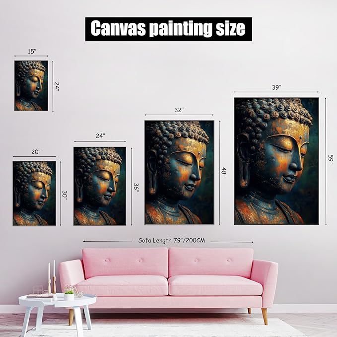 Buddha Statue Canvas Art, Zen Meditation Décor, Framed Print for Bedroom, Yoga Room, and Living Room (Gold Framed, 32"x48"|82x122cm)