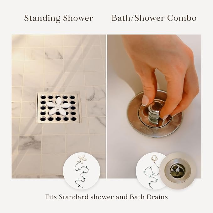 DrainWig Shower Drain Hair Catcher – Disposable White Flower (12-Pack) – No-Touch Hair Removal for Flat Shower Drains – As Seen on Shark Tank