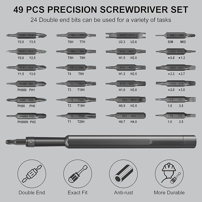SHARDEN 49 in 1 Precision Screwdriver Set, Small Screwdriver Set with Torx, Pentalobe, Tri-wing, Mini Repair Tool Kit for PC, Laptop, MacBook, Computer, iPhone, PS5, Watch, Glasses, Electronic