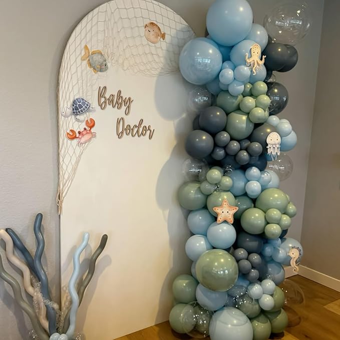 Dusty Blue Green Balloons Garland Arch Kit, 120Pcs Pastel Green Blue Beige Gold Balloons in 18/12/5 Inch Different Sizes for Boho Birthday Wedding Bridal Baby Shower