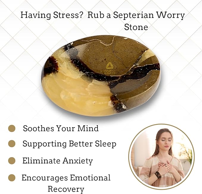 Septerian Worry Stones – Crystal Thumb Worry Stone for Anxiety, Stress – Relaxing and Soothing Balance Stones for Meditation, Stress Relief – Healing Stones and Crystals for Men and Women