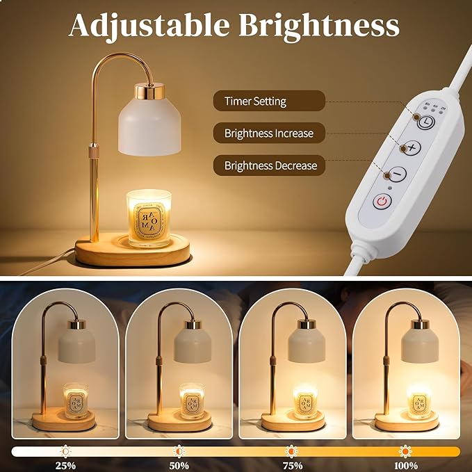 Seniny Electric Candle Warmer Lamp with Timer Dimmable, Adjustable Height Lamp Candle Warmer for Jar Candles, Home Decor Warming Light, Flameless Wax Melter Lamps, Christmas Birthday Gifts for Women