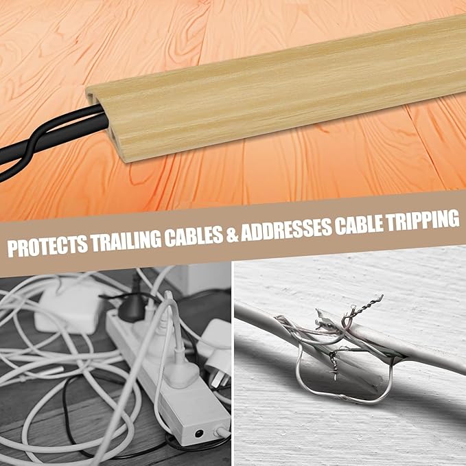 Floor Cord Cover Self Adhesive Cord Hider, 3.3FT Cable Management, Extension Strip Protector for Wires, Prevent Cable Trips for Offices, Gyms, Exhibitions Cavity: 0.3"(W) x0.28(H) WoodLightyellow