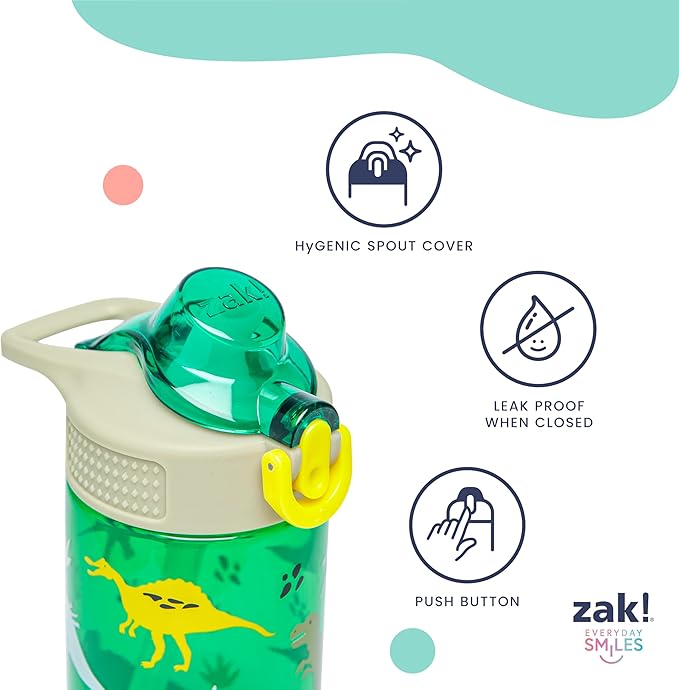 Zak Designs Sanrio Sage Kids Water Bottle For School or Travel, 16oz Durable Plastic Water Bottle With Straw, Handle, and Leak-Proof, Pop-Up Spout Cover (Hello Kitty)