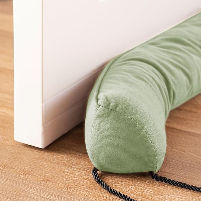 Sunolga 38" Door Draft Stopper Blocks Hot and Cold Air with Removable Washable Cover for Gaps Up to 3", All-Season Seal for Noise, Wind, Door Sweep for Bottom of Door, Home Essentials, Light Green