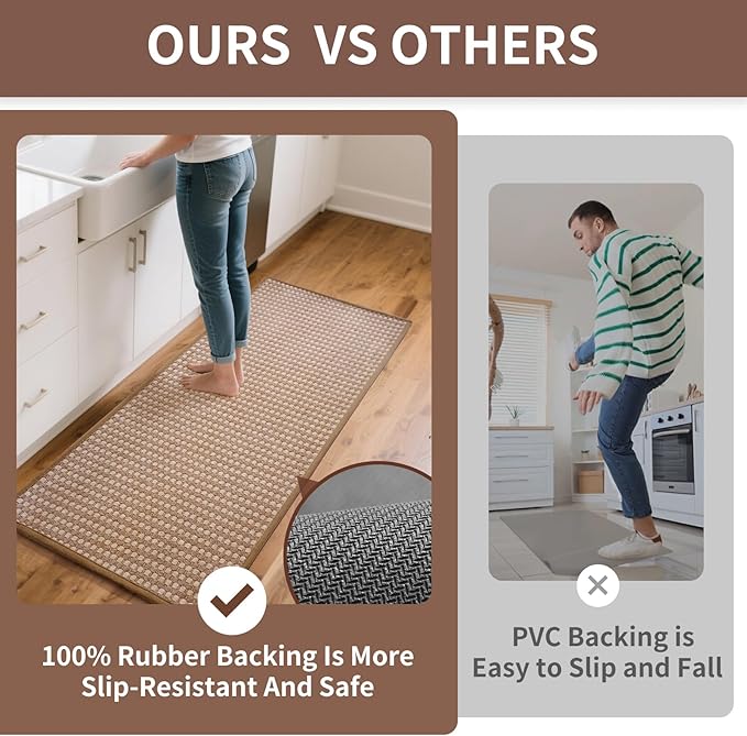 YDKGL Kitchen Mat Kitchen Rugs Sets of 2 PCS Non Slip Washable, Super Absorbent Soft Braided Kitchen Mats for Floor, Rubber Backing Comfort Standing Kitchen Sink Mat Runner Rug, Brown 17"x28"+17"x59"