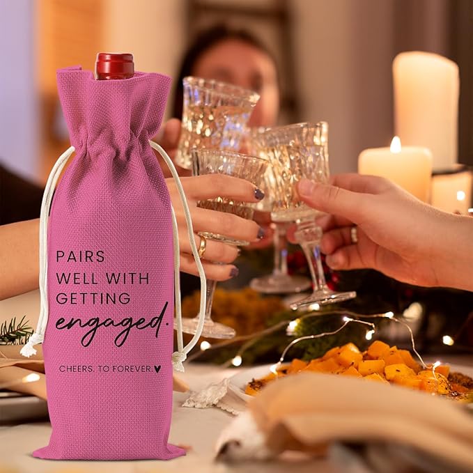Engaged Engagement Gifts for Couples Her Engagement Party Decorations for Couple Women Wine Bag Pairs Well with Getting Engaged Wine Accessory Sets Pink Black