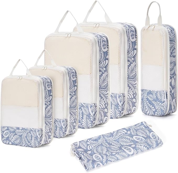 Narwey 6-Piece/5-Piece Compression Packing Cubes for Travel, for Kids, Women, Carry-on, Packing Organizers for Backpacks, Luggage, Suitcases, Duffle Bags