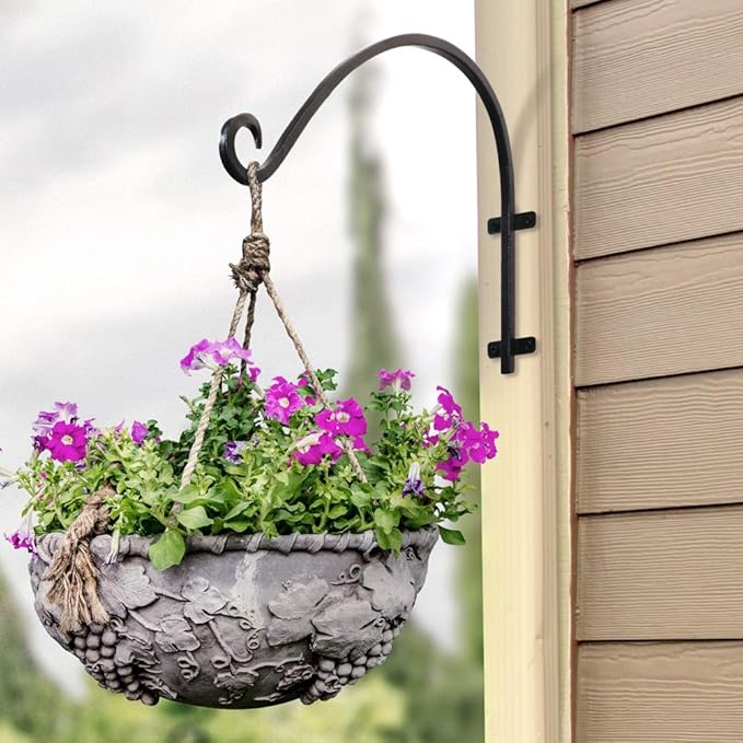 AJART Plant Hanger Bracket Outdoor: 16-Inch Metal Bird Feeder Wall Hooks - 2 Pieces Heavy Duty Plant Hanger Hook for Hanging Flower Baskets