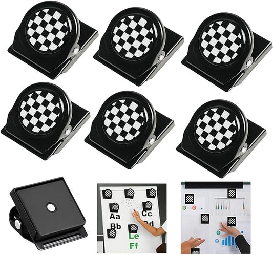 AceOrbit 12 Pcs Checkerboard Magnets Clips Refrigerator Magnetic Clips Colorful Decorative Magnets Metal Magnet for Fridge Whiteboard Classroom Kitchen Office(Black and White)