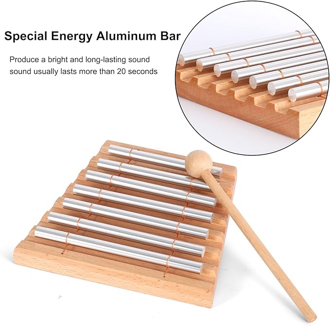 LIEKE 7 Tone Hand Chime Instrument Meditation Chime Mindfulness Bell with Nice Tone For Yoga Meditation Sound Healing Teachers' Classroom Management Tool