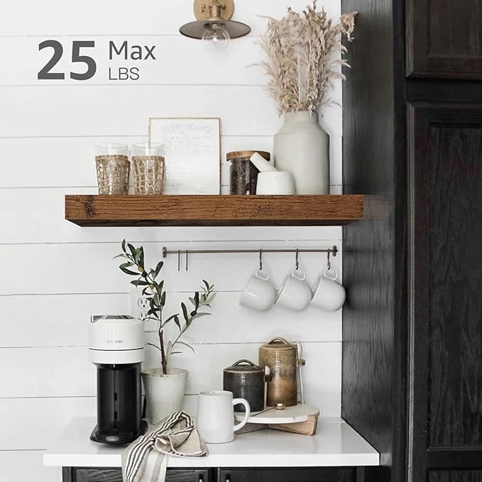 QEEIG Floating Shelves for Wall Bathroom Shelf Bedroom Kitchen Living Room Farmhouse Small Book Shelf 16 inch Set of 2, Brown (015-BN2)