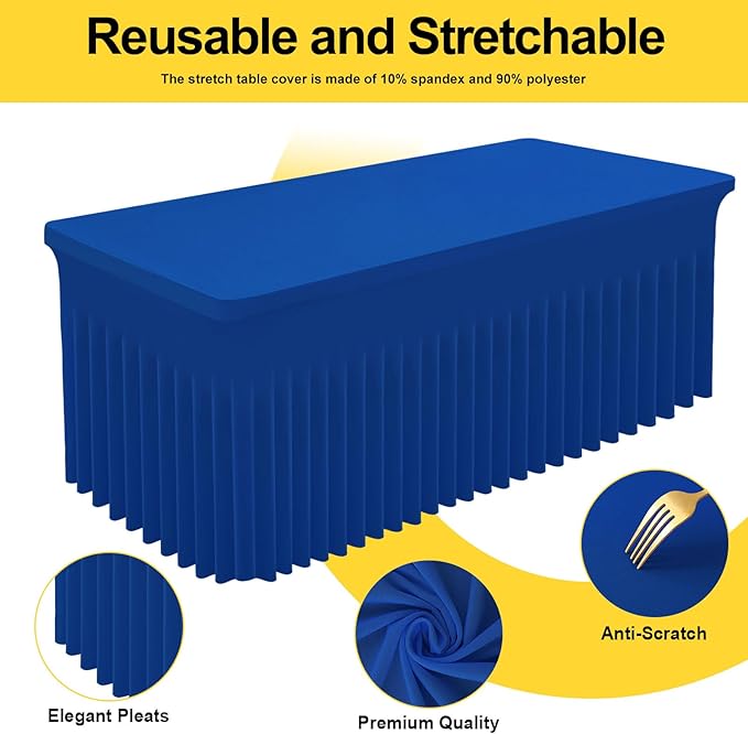 Smiry Spandex Tablecloth 2 Pack, Elastic Fitted Stretch Tablecloth for 4FT Rectangle Tables, Waterproof Washable Table Cover Skirt for Outdoor, Wedding, Banquet & Parties (Blue, 48Lx30Wx30H Inch)