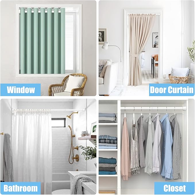 AIZESI Tension Curtain Rod Adjustable Spring Tension Rods for Windows 28 to 48 Inch, No Drilling, 7/8" Diameter, White Curtain Rod, Small Shower Curtain Rod for Bathroom, Doorway, Closet, Kitchen
