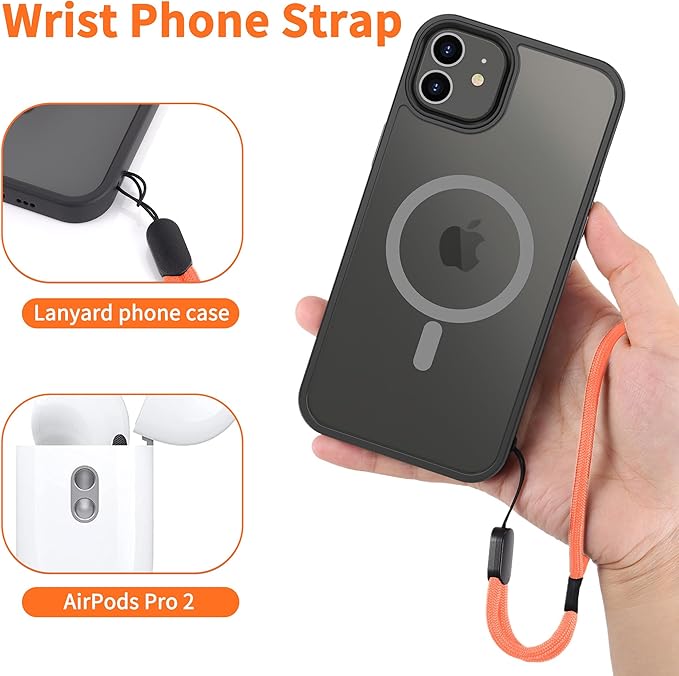 CACOE Phone Lanyard 2 Pcs-1 Pcs Adjustable Neck Strap, 1 Pcs Wrist Strap, 2 Pads, Universal Crossbody Multifuctional Cell Phone Lanyards Compatible with Most Smartphones(Orange)