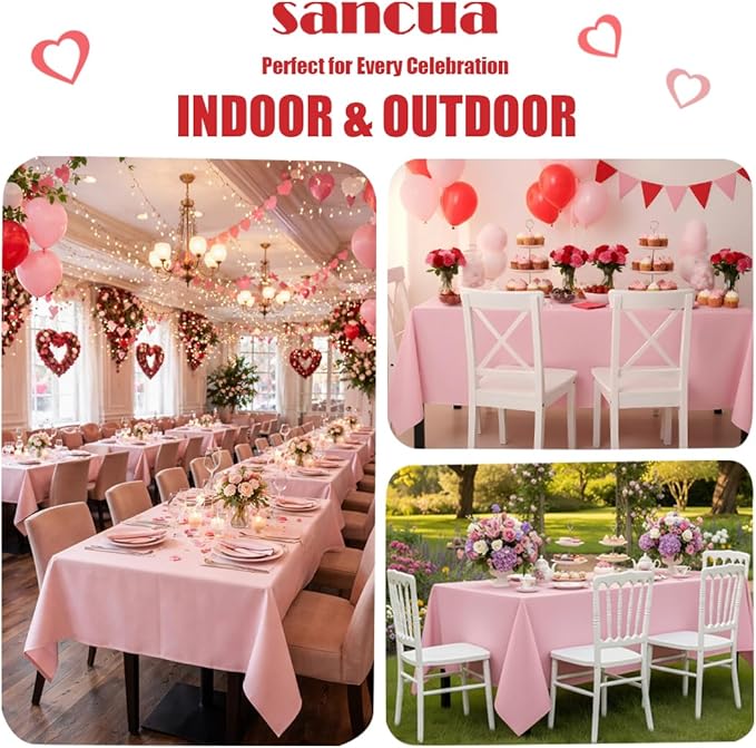 sancua Rectangle Tablecloth - 70 x 120 Inch - Stain and Wrinkle Resistant Washable Polyester Table Cloth, Decorative Fabric Table Cover for Dining Tables, Buffet Parties and Camping, Pink
