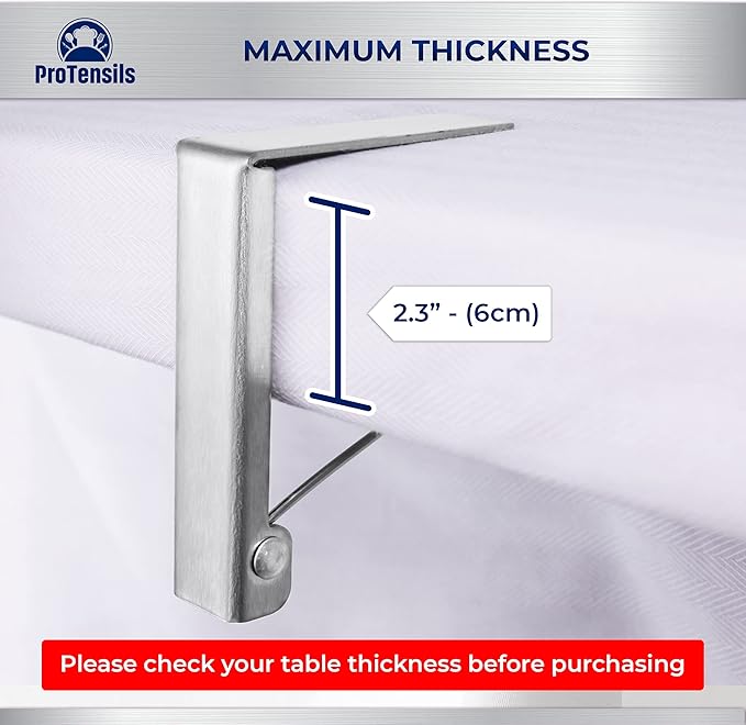 ProTensils 6 Pcs Picnic Tablecloth Clips for Outdoor Tables - Stainless Steel Clamps, Fits 2.3" Thick Tables, Metal Holders for Dining Table Cloth