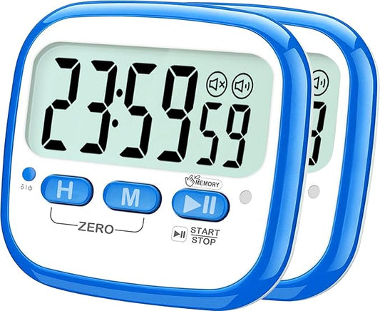 2-Pack Magnetic Kitchen Timers for Cooking, Digital Stop Watch Countdown Timer for Kids, Teachers, Classroom, Office, Exercise - Battery Included