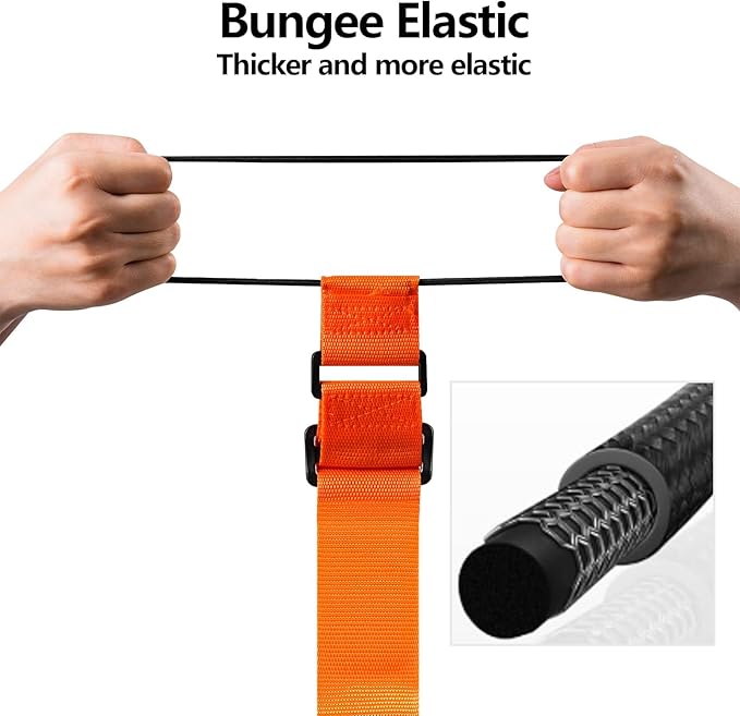 BILIONE Add a Bag Luggage Straps 2 Pack, Adjustable Bungee Elastic Belt to Connect Two Suitcases, Secure Carry On & Travel Essentials (Orange)