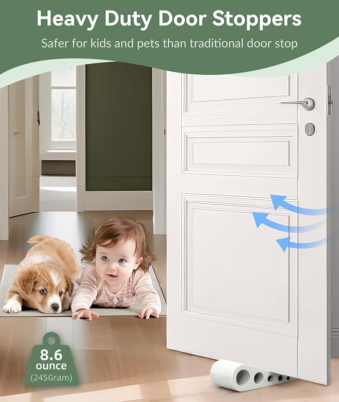 1.9 Inches Heavy Duty Door Stopper, Rubber Door Stop, Door Stoppers for Bottom of Door, Large Door Stopper Wedge for Home Office School (White)