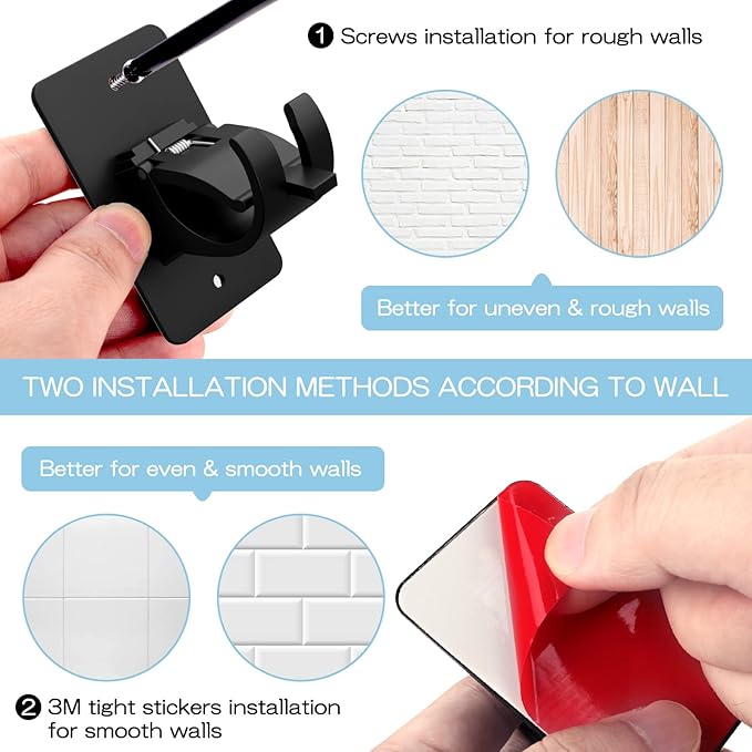 4 Pieces Self Adhesive Curtain Rod Bracket, Universal Plastic Curtain Rod Holders, No Drill Curtain Rod Brackets Curtain Rod Hooks for Bathroom, Bedroom, Livingroom, Kitchen (Black)