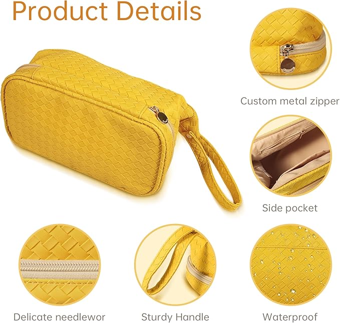 Abiudeng Large Capacity Makeup Bag for Women, Cosmetic Travel Bag with Compartments, Portable PU Leather Travel Makeup Bag with Handle