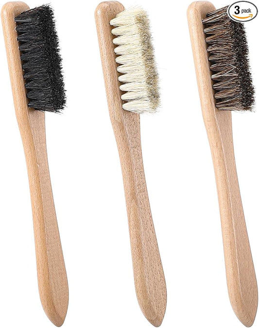 3 Pcs Laundry Stain Brush, Wood Laundry Stain Brush with Boar Bristle for Scrubbing Stains from Cloth Fabric Leather and Household