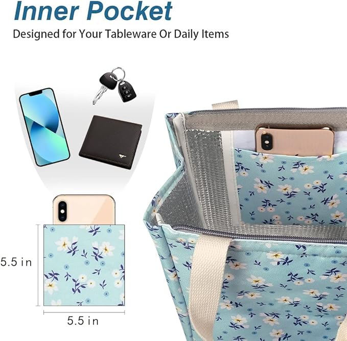 iknoe Insulated Lunch Bag for Women & Adults, 9L Foldable Wide-Open Cooler Bag with Pockets, Leakproof & Portable, for Picnic, Office, Beach(Shivering)