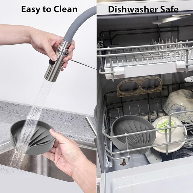 Sponge Holder for Scrub Daddy with Suction Cups and Drain Spout Kitchen Sink Caddy Organizer, Soap Dishes Holder Accessories Rack, Dishwasher Safe - 4.7"x4.7", Dark Gray