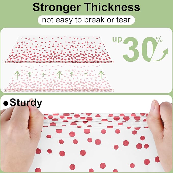misaya 10 Packs Dot Disposable Table Cloth, 54 x 108 Inch Waterproof Plastic Tablecloth, Rectangle Pink Dots in White Table Covers for Mother's Day, Picnic, Birthday, Party