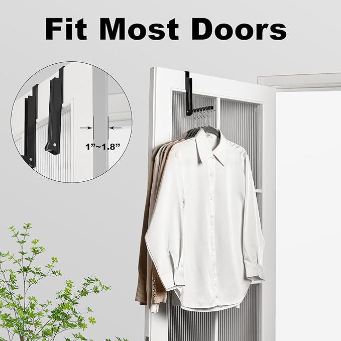YAZYBHA Over The Door Hooks Hanger for Clothes, 1 Pack Foldable Over The Door Drying Rack for Laundry, Overdoor Hanger Hook with 6 Grooves for Towel, Coat, Black
