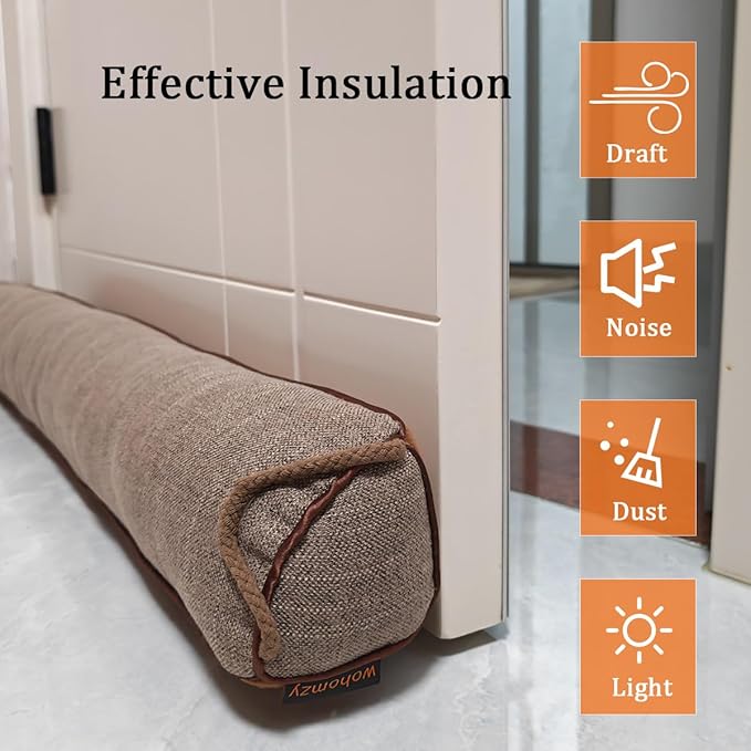 32 Inch Under Door Draft Stopper, Blocks Hot Cold Air Wind from Door and Window Bottom, Weather Seal, Reduces Noise Light, Triangular, Coffee