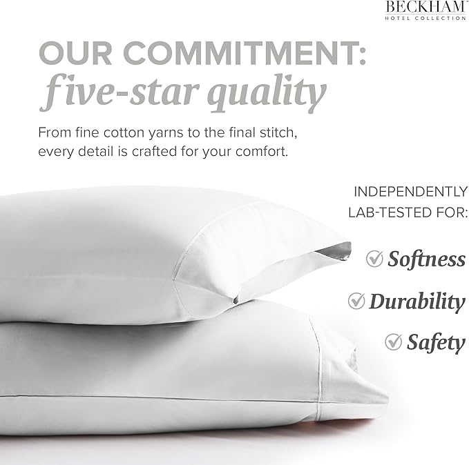 Beckham Hotel Collection Bed Pillowcases King Size Set of 2, 500TC 100% Cotton, Luxury Sateen Bedding, Open End, Breathable, Moisture-Wicking, White