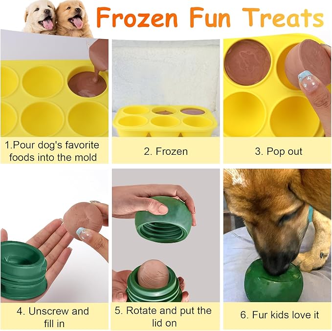 BABORUI 6 Cavities Dog Treat Molds for Woof Pupsicle Small 10-25lbs, Reusable Frozen Dog Treat Molds Silicone for Making Mix Refills Pops Ice Popsicle Treats (S)