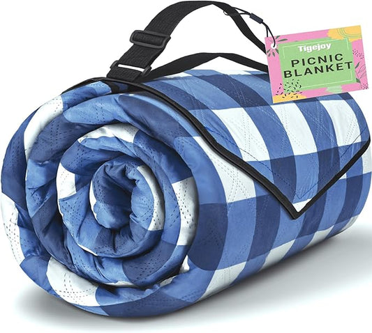 TigeJoy Extra Large Picnic Blanket Waterproof Foldable 80''x100'', Outdoor Picnic Mat Beach Blanket Sandproof for Park, Grass, Travel, Hiking, Camping Essentials, Gingham Picnic Blanket