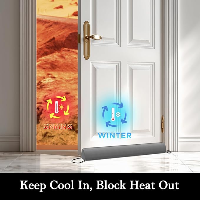 Sunolga Door Draft Stopper Blocks Hot and Cold Air with Removable Washable Cover for Bottom of Door, All-Season Seal for Noise, Light, Dust, Door Sweep for Gaps Up to 3", Home Essentials, 42", Gray