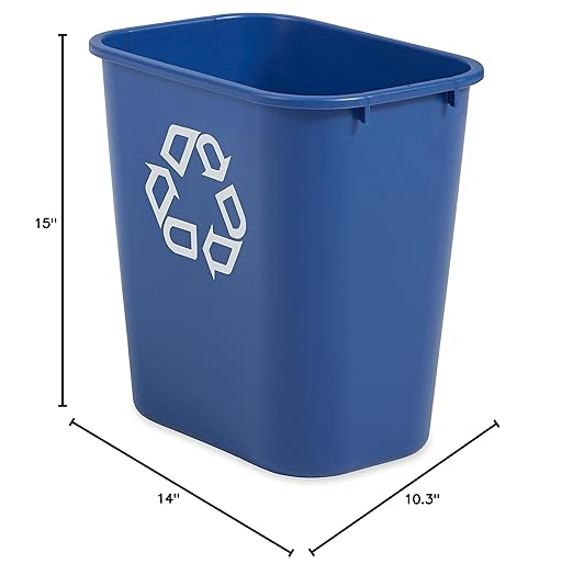 Rubbermaid Commercial Products Deskside Recycling Can, 7-Gallon/28-Quart, Blue Recycling Symbol, Plastic, for Bedroom/Bathroom/Office/Under Desk/Sink