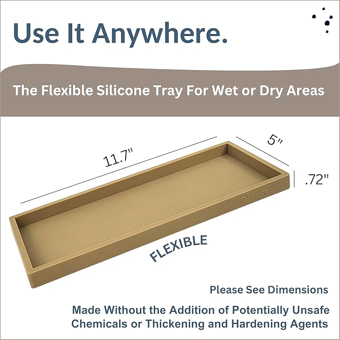Spacewiser Countertop and Vanity Tray - 11.7" Silicone Bathroom Tray, Flexible Dish Soap Holder for Kitchen, Bathroom Counter Organizer, Shower Toilet Tank Trays Décor Accessories, Sink Makeup Mat Oil