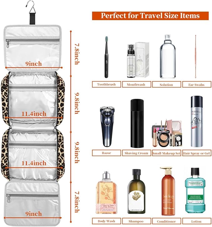 Bosidu Hanging Travel Toiletry Bag, Large Capacity Cosmetic Travel Toiletry Organizer for Women with 4 Compartments & 1 Sturdy Hook, Perfect for Travel/Daily Use/Christmas