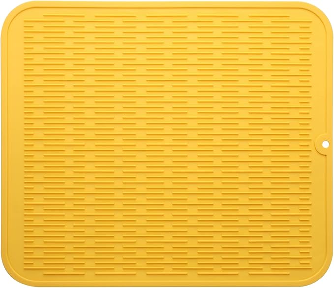 MicoYang Silicone Dish Drying Mat for Multiple Usage,Easy clean,Eco-friendly,Heat-resistant Silicone Mat for Kitchen Counter or Sink,Refrigerator or Drawer Liner Yellow 2XL 24 inches x 18 inches