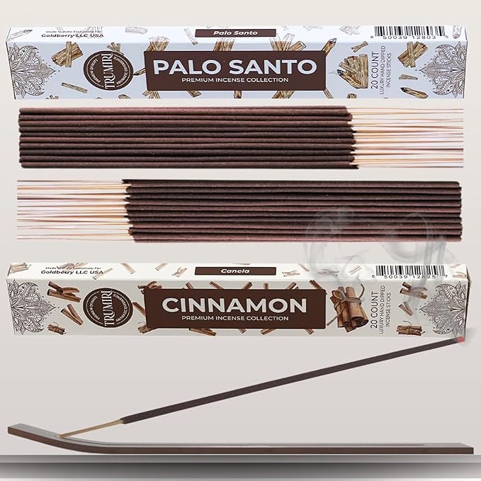 Trumiri Incense Sticks - Combo Pack of 40 Insence-Sticks - 20 Palo Santo + 20 Cinnamon - Insenses - Insents - Incents - Inscense - Incence - Incienso - All Natural Incense Sticks